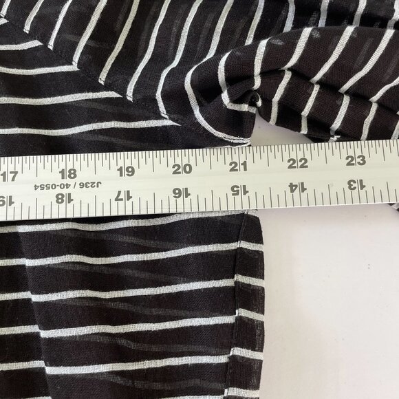 Ann Taylor Loft Blouse Size M Black White Striped 3/4 Sleeve Elastic Waist Top - Picture 9 of 12